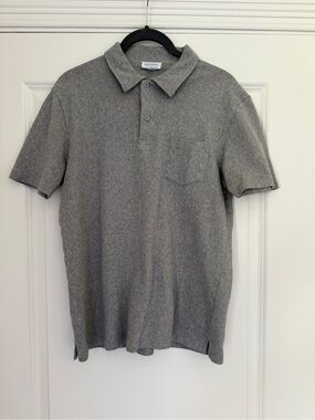 Sunspel Men's Riviera Gray Short Sleeve Polo Shirt